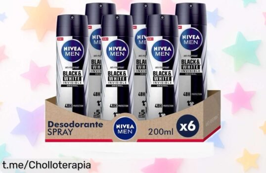 Spray desodorante Nivea Men Black & White x6 unidades, descuento brutal y super chollo para mantenerte fresco todo el día. ¡Aprovecha esta oportunidad ahora y siéntete imparable!