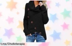 Suéter de punto con cuello alto y dobladillo asimétrico que realza tu figura a precio rebajado en un super chollo limitado, brilla y siéntete espectacular ¡Compra antes de que se acabe!