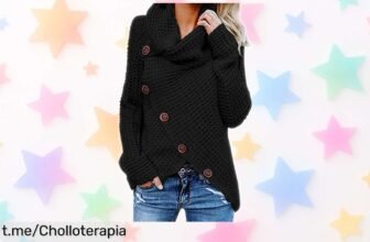 Suéter de punto con cuello alto y dobladillo asimétrico que realza tu figura a precio rebajado en un super chollo limitado, brilla y siéntete espectacular ¡Compra antes de que se acabe!