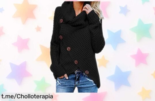 Suéter de punto con cuello alto y dobladillo asimétrico que realza tu figura a precio rebajado en un super chollo limitado, brilla y siéntete espectacular ¡Compra antes de que se acabe!