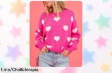 Suéter rosa intenso con corazón peludo que arrasa, ¡oferta limitada y precio rebajado! Añade estilo y alegría a tu armario antes de que se acabe este super chollo.