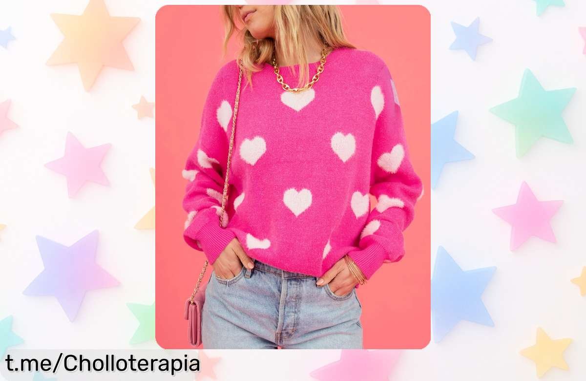 Suéter rosa intenso con corazón peludo que arrasa, ¡oferta limitada y precio rebajado! Añade estilo y alegría a tu armario antes de que se acabe este super chollo.