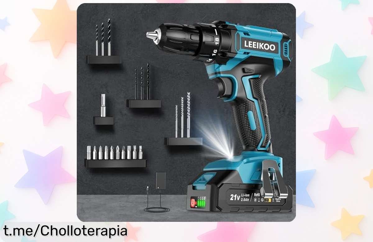 Taladro atornillador LEEIKOO 21V potente, ¡super chollo con código descuento! Precio loco por tiempo limitado. Da vida a tus proyectos, no te lo pierdas.
