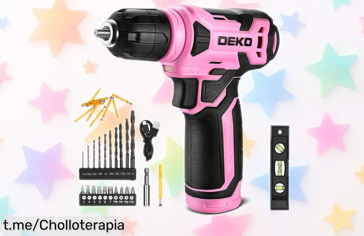 Taladro inalámbrico DEKO 8V rosa con 42 accesorios a precio rebajado, ideal para tus proyectos; date prisa y despierta tu creatividad ya, ¡no te lo puedes perder!
