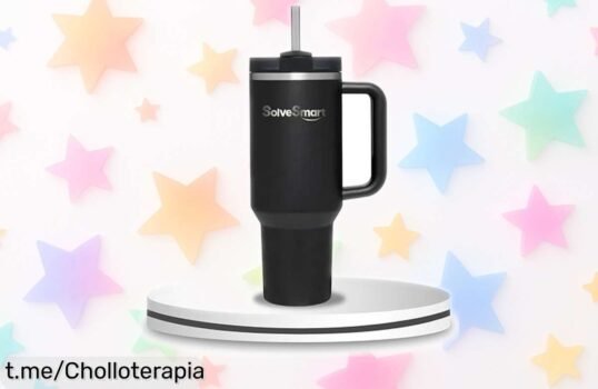 Taza de viaje de acero inoxidable que mantiene tu café caliente o frío por horas, ¡ofertón limitado! Perfecta para el coche y sin derrames. No te la pierdas, aprovecha este chollazo ya mismo.