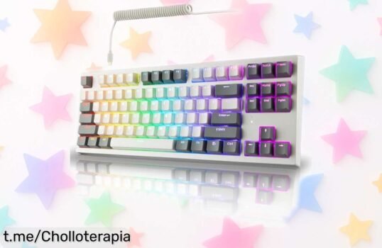 Teclado mecánico RGB con sonido thocky y conexión triple, ahora a precio loco. ¡Haz que tus partidas sean titánicas! Compra ya este ofertón y lleva tu juego al siguiente nivel.