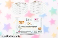 Toallitas para bebé XXL Naty, hipoalergénicas y super suaves a precio muy bajo: ¡600 unidades que tu pequeño necesita hoy! No te quedes sin ellas.