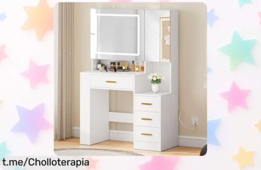 Tocador con iluminación y espejo ajustable para que tu espacio brille: super chollo limitado, ¡no dejes pasar esta oportunidad única de embellecer tu hogar!