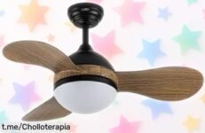 Ventilador de techo negro con aspas de madera y luz regulable a precio espectacularmente bajado, no te quedes sin disfrutar la frescura en casa ¡Aprovecha antes que se acabe!