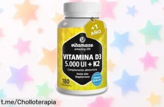 Vitamina D3 y K2 en alta dosis para mantener tus huesos fuertes a un súper precio. ¡No pierdas este ofertón limitado, tu salud y tu bolsillo lo agradecerán!