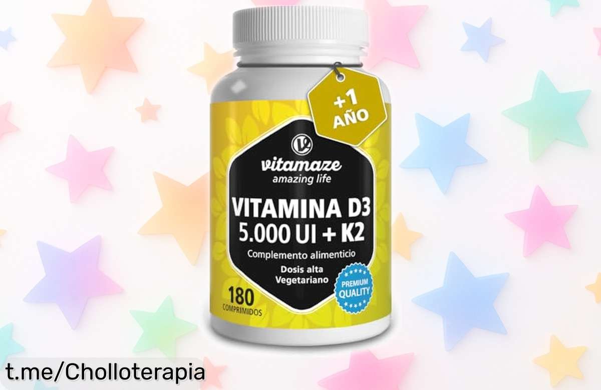 Vitamina D3 y K2 en alta dosis para mantener tus huesos fuertes a un súper precio. ¡No pierdas este ofertón limitado, tu salud y tu bolsillo lo agradecerán!