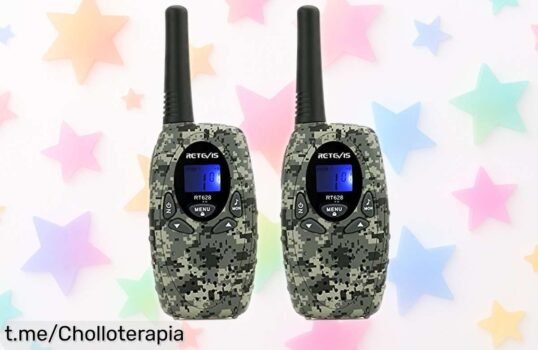 Walkie talkies para niños con diseño camuflaje y manos libres, ahora rebajados a un precio imposible. ¡Aventuras al aire libre que no querrán perderse!