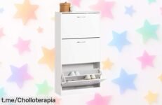 Zapatero blanco para pasillos estrechos con 3 solapas abatibles y espacio para 8 pares, ¡súper chollo rebajado que no puedes dejar pasar para tener tu entrada siempre ordenada!