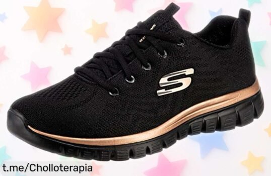 Zapatillas Skechers Graceful Get Connected en negro con ribetes oro rosa a precio muy bajo, ¡aprovecha este super chollo y siente la energía desde el primer paso!