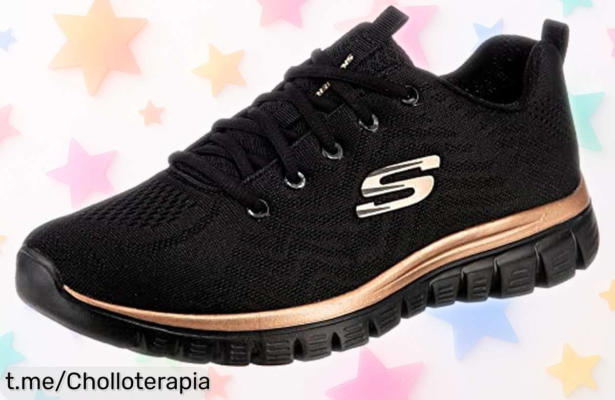 Zapatillas Skechers Graceful Get Connected en negro con ribetes oro rosa a precio muy bajo, ¡aprovecha este super chollo y siente la energía desde el primer paso!