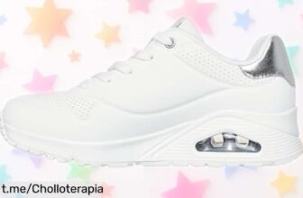Zapatillas Skechers blancas y plata con aire fresco, ¡precio rebajado hasta agotar existencias! Disfruta de cada paso y siente la libertad, no te quedes sin las tuyas.