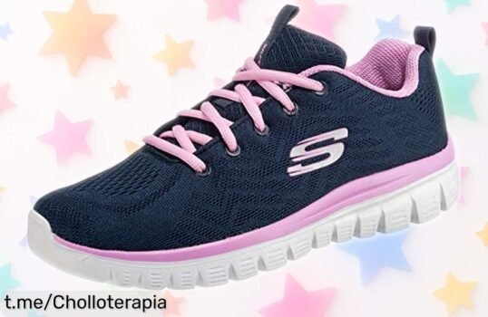 Zapatillas Skechers navy con detalle rosa: Amortiguación de lujo y suela ligera a precio rebajado, ¡haz felices a tus pies y no dejes escapar este super chollo!