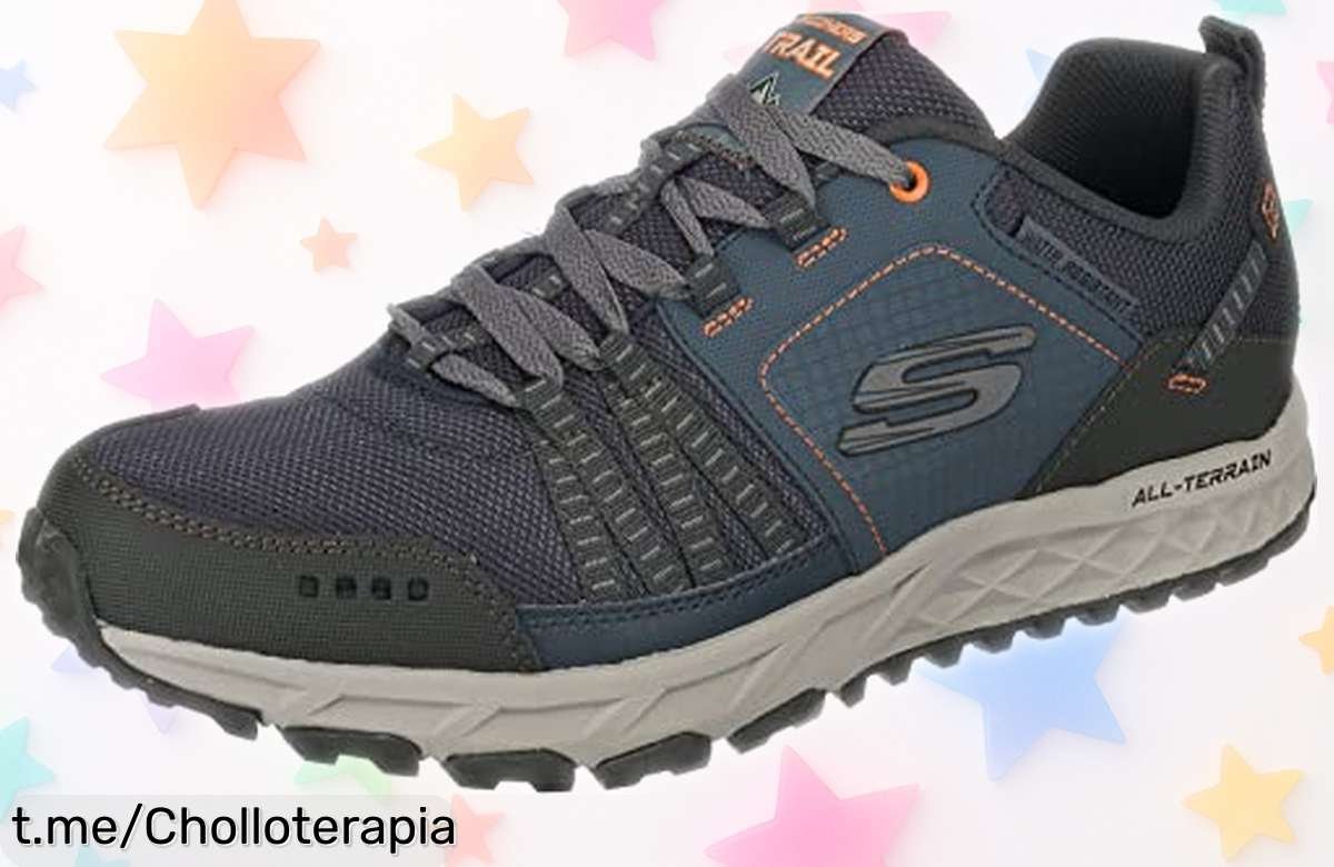 Zapatillas Skechers para hombre ultra transpirables en azul navy y naranja, ¡oferta increíble que no puedes dejar pasar! Corre, que vuelan y siente la potencia con cada paso.