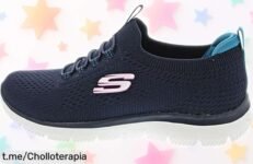 Zapatillas Skechers para mujer con diseño único y entresuela que amortigua cada paso, ¡super chollo a precio rebajado! Dale un toque irresistible a tu estilo, no te lo pierdas.