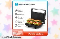 Parrilla eléctrica de 1000W con apertura 180º y placas antiadherentes, un super chollo para preparar los mejores paninis ¡No te pierdas esta oferta deliciosa!