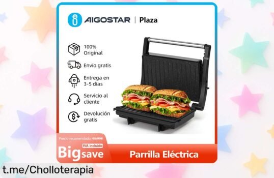 Parrilla eléctrica de 1000W con apertura 180º y placas antiadherentes, un super chollo para preparar los mejores paninis ¡No te pierdas esta oferta deliciosa!