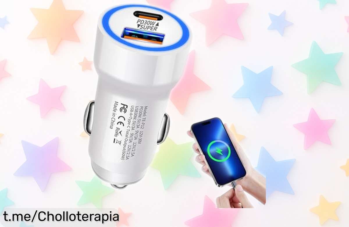 Adaptador de carga rápida PD 30 W para coche con doble puerto USB y tipo C, super chollo. ¡Aprovecha esta rebaja y nunca te quedes sin batería jugando o trabajando!