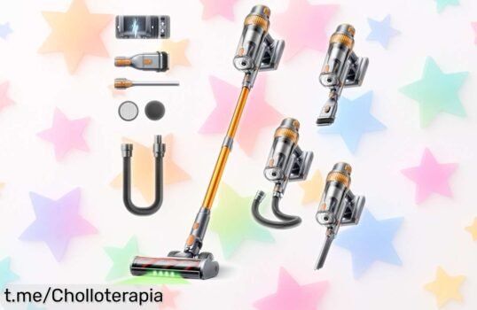 Aspiradora sin cable potente 50KPA con cepillo antienredo y luz, ¡aprovecha este súper chollo en modo automático antes de que se agote y disfruta de un hogar impecable ya!