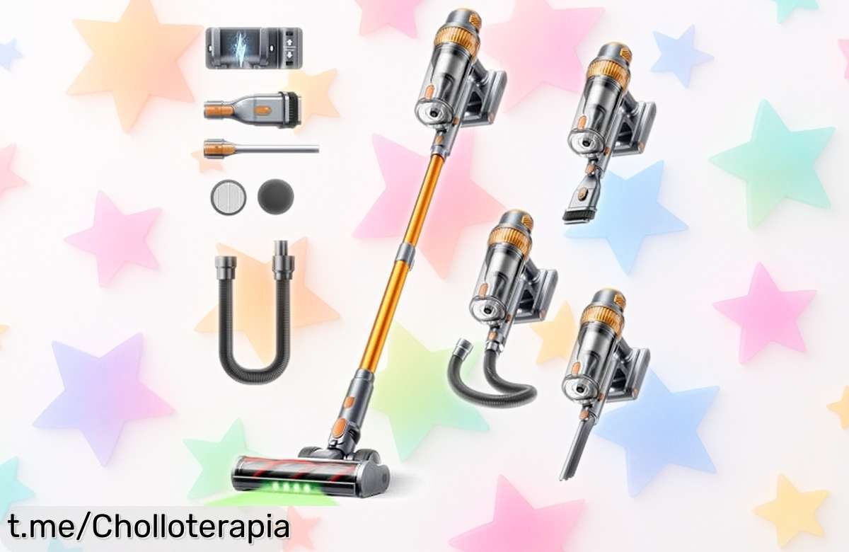 Aspiradora sin cable potente 50KPA con cepillo antienredo y luz, ¡aprovecha este súper chollo en modo automático antes de que se agote y disfruta de un hogar impecable ya!