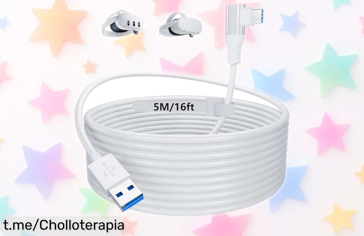 Cable USB C extra largo para Meta Quest 3 y Quest 2 Pro a precio rebajado, conector de ángulo especial: ¡asegura tu diversión en VR antes que se agote!
