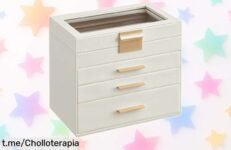 Caja joyero de 4 niveles con tapa de cristal, diseño moderno y súper espacio: aprovecha el precio loco y organiza tus joyas ¡Hazlo hoy, la elegancia te espera!