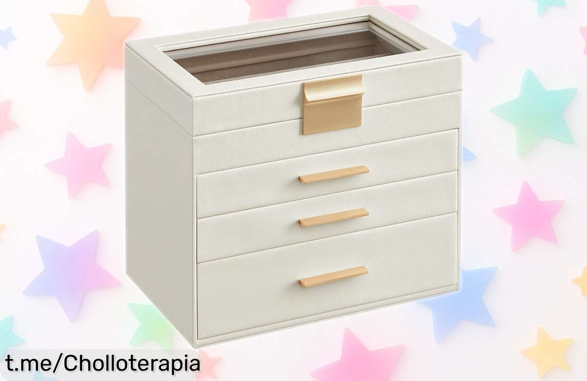 Caja joyero de 4 niveles con tapa de cristal, diseño moderno y súper espacio: aprovecha el precio loco y organiza tus joyas ¡Hazlo hoy, la elegancia te espera!