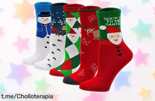 Calcetines navideños divertidos PUTUO, 5 pares llenos de color y alegría en rebaja. ¡Este ofertón hará feliz a quien más quieras estas fiestas!