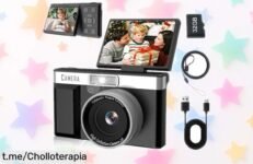 Cámara de fotos infantil FHD1080P con 32GB y pantalla volteable: ¡super chollo en oferta limitada que llenará de risas los días de tus peques!