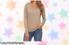 Camiseta básica de mujer manga larga y cuello alto, suave y cálida: ¡súper chollo en precio rebajado que hará brillar tus looks invernales! No te lo pierdas.