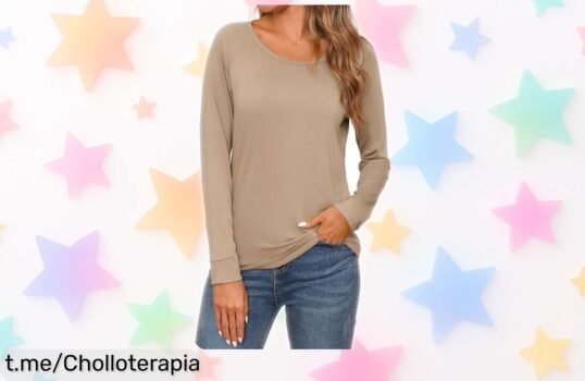 Camiseta básica de mujer manga larga y cuello alto, suave y cálida: ¡súper chollo en precio rebajado que hará brillar tus looks invernales! No te lo pierdas.