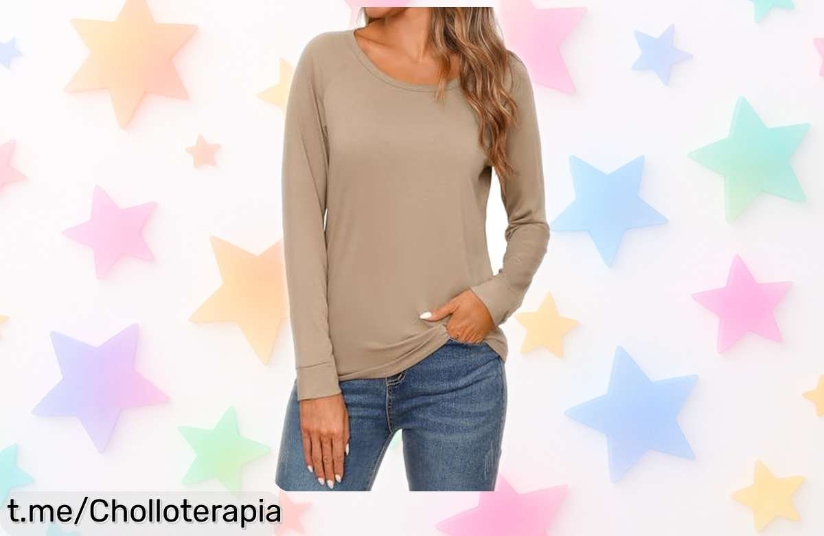 Camiseta básica de mujer manga larga y cuello alto, suave y cálida: ¡súper chollo en precio rebajado que hará brillar tus looks invernales! No te lo pierdas.
