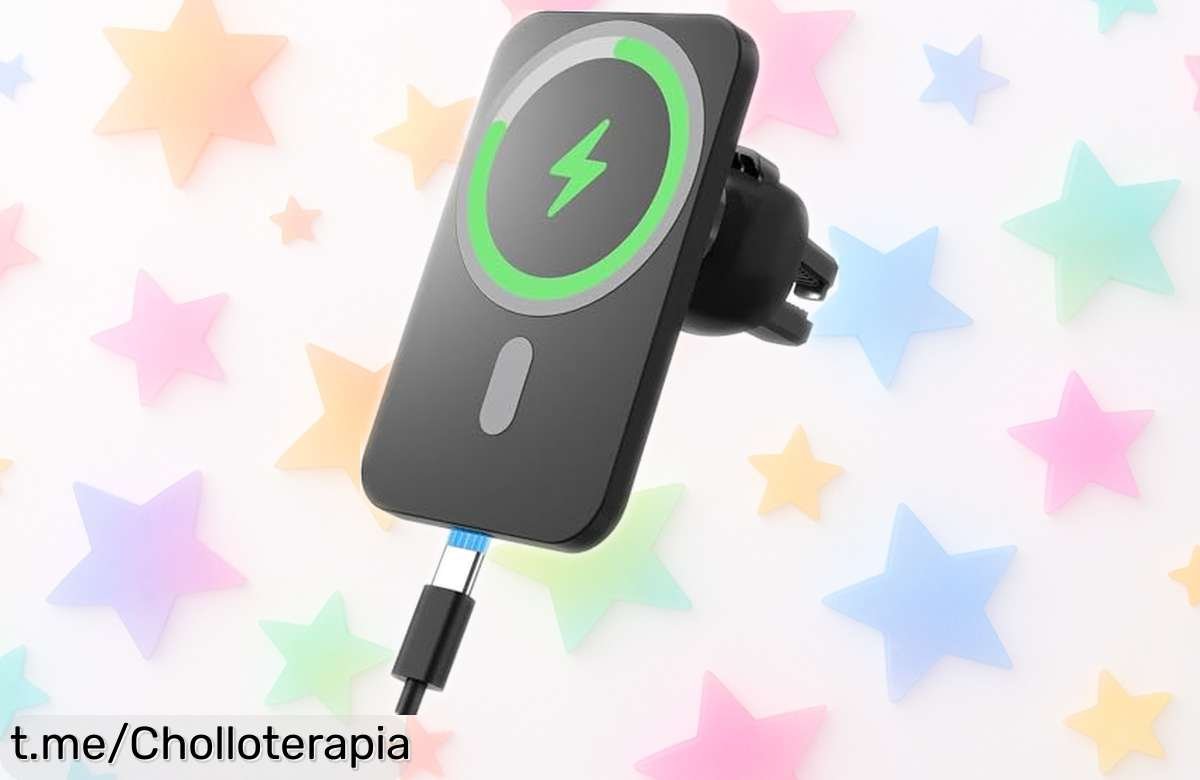 Cargador inalámbrico magnético 15W para coche, ¡super chollo rebajado que vuela! No te quedes sin el tuyo y viaja seguro con tu móvil siempre a mano.