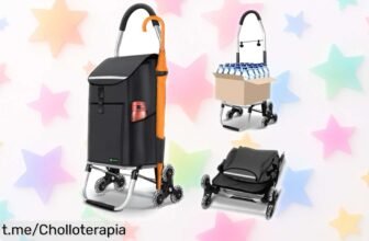 Carrito de compra plegable VOUNOT® que sube escaleras sin esfuerzo, ahora a precio rebajado por tiempo limitado, ¡haz tu vida más fácil con este ofertón irresistible!