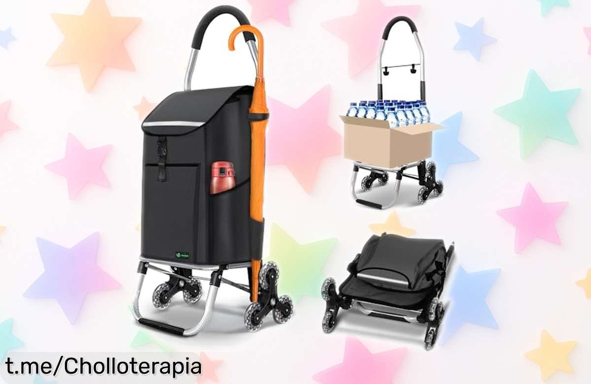 Carrito de compra plegable VOUNOT® que sube escaleras sin esfuerzo, ahora a precio rebajado por tiempo limitado, ¡haz tu vida más fácil con este ofertón irresistible!
