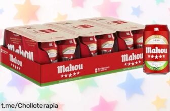 Cerveza dorada Mahou 5 Estrellas sin gluten en pack de 24 latas a un precio loco, ¡no te pierdas este super chollo y brindemos juntos por momentos inolvidables!