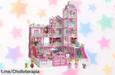 Clásico kit de casa de muñecas de 5 pisos con luces LED para que tus peques jueguen y aprendan, precio rebajado ¡Aprovecha este super chollo antes de que desaparezca!
