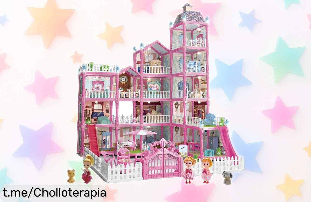 Clásico kit de casa de muñecas de 5 pisos con luces LED para que tus peques jueguen y aprendan, precio rebajado ¡Aprovecha este super chollo antes de que desaparezca!