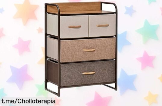 Cómoda estrecha HOMCOM con 4 cajones de tela, diseño moderno y fácil montaje; aprovecha el descuentazo y dale estilo a tu hogar antes de que se agote esta oportunidad única.