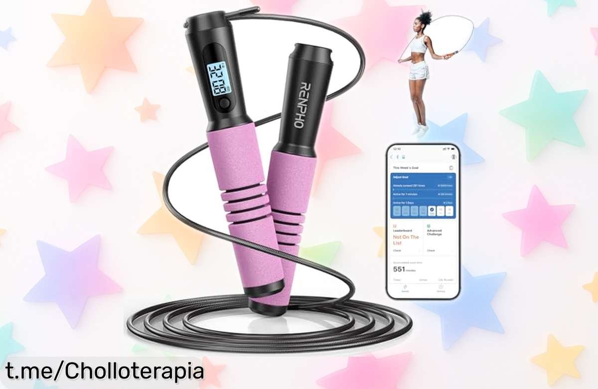 Cuerda para saltar con app que cuenta tus saltos y te reta a quemar grasa, ¡ahora a un precio de ganga! No dejes pasar esta oportunidad divertida para ponerte en forma ya.