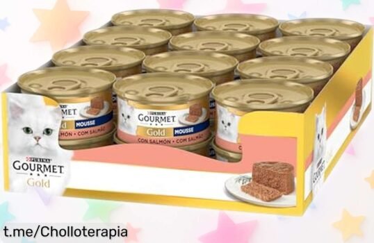 Deliciosa mousse de salmón gourmet Gold para gatos, ¡pack de 24 latas a precio rebajado! Haz feliz a tu minino con este chollo irresistible que no puede faltar en su comida.