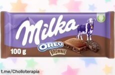 Deliciosa tableta de chocolate Milka Oreo Brownie con trozos crujientes, ¡rebajada y lista para hacerte sonreír! Disfruta cada bocado y comparte dulzura en momentos únicos.