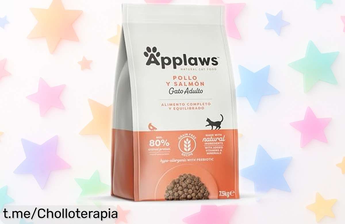 Deliciosa y nutritiva comida seca para gatos Applaws con pollo y salmón, ¡rebajada! 80% proteína que hará feliz a tu amigo felino. No dejes pasar este chollo único, aprovecha ya la oferta limitada.