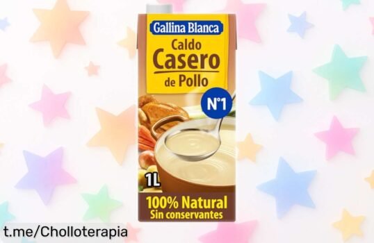 Delicioso caldo casero de pollo Gallina Blanca, sabor auténtico cocinado 3h a fuego lento. ¡No dejes pasar este descuentazo y consiente tu paladar con un abrazo cálido en cada sorbo!