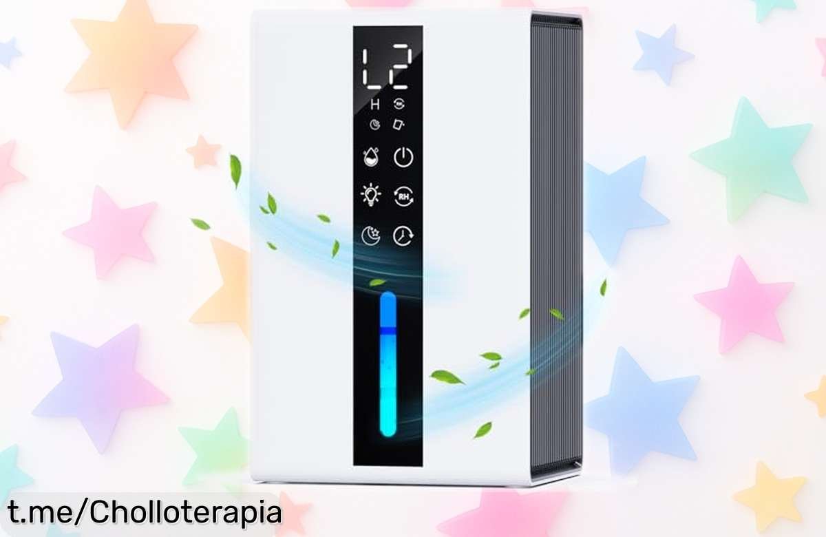 Deshumidificador eléctrico de 1800ML con luz multicolor y apagado automático: ¡super chollo que refresca tu hogar antes de que se agote! No te lo pierdas.