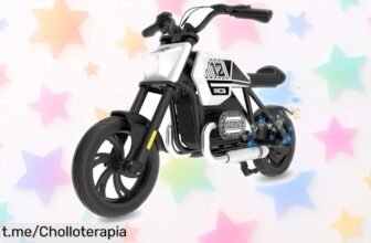 Divertida moto eléctrica para peques con luces y altavoz a un precio loco, ¡la aventura les espera en casa o el parque!